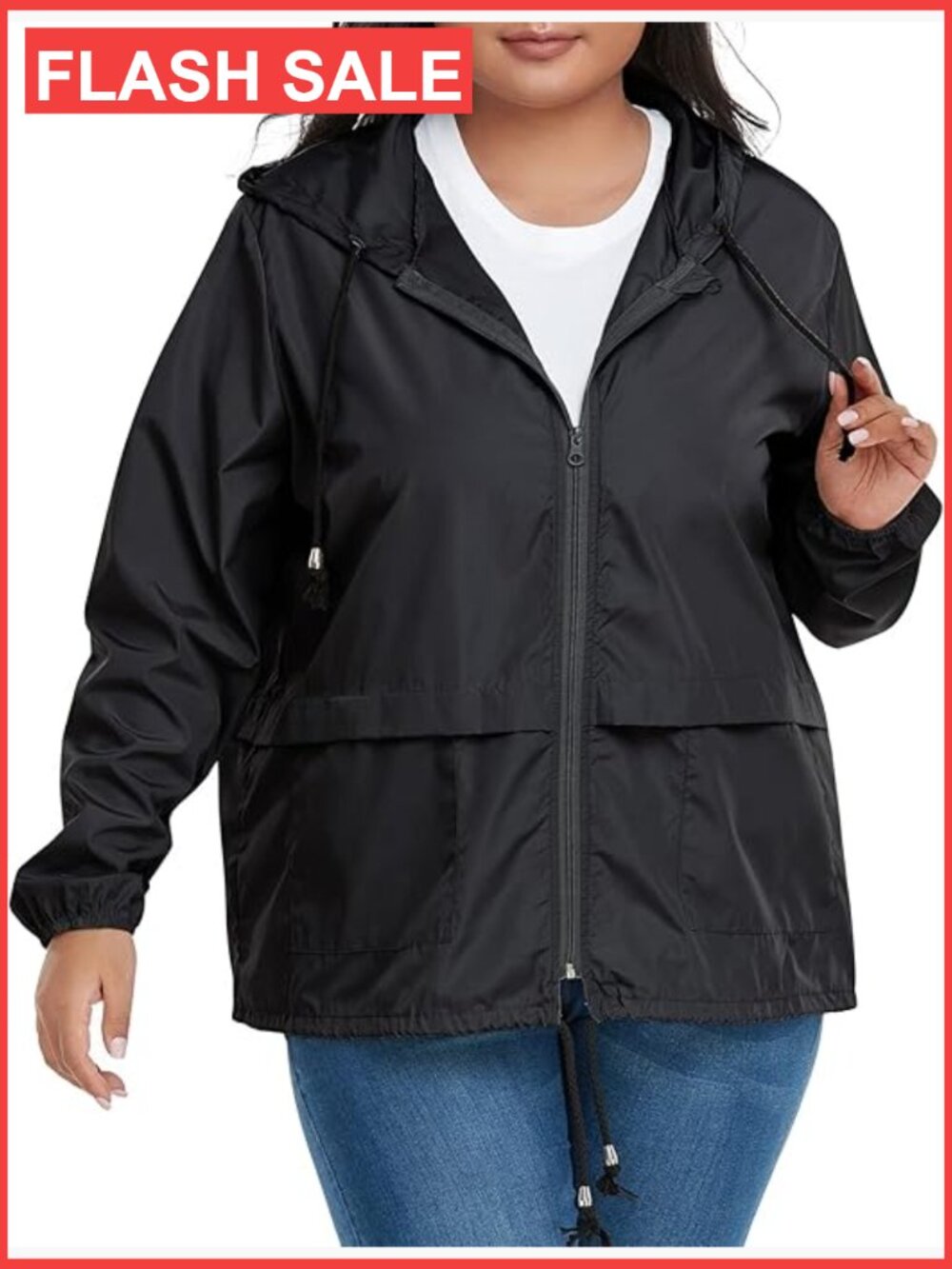 Plus Size Packable Rain Jacket Hooded Waterproof Windbreaker Women Coat